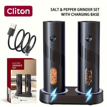 Electric Salt and Pepper Grinder Set with LED Light, Rechargeable Salt Pepper Mill, Adjustable Coarseness 3.72oz Large