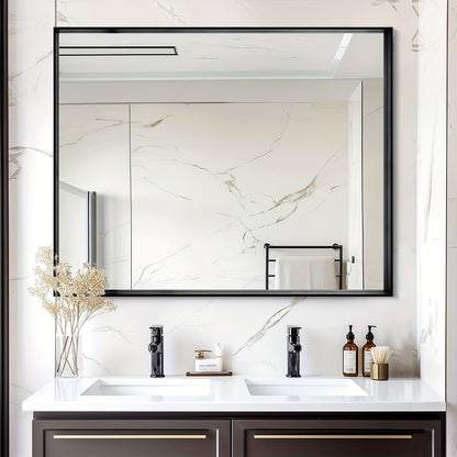 Rectangular Metal-Frame Bathroom Mirror in Black, Gold or Silver with Six Sizes and Dual Orientation