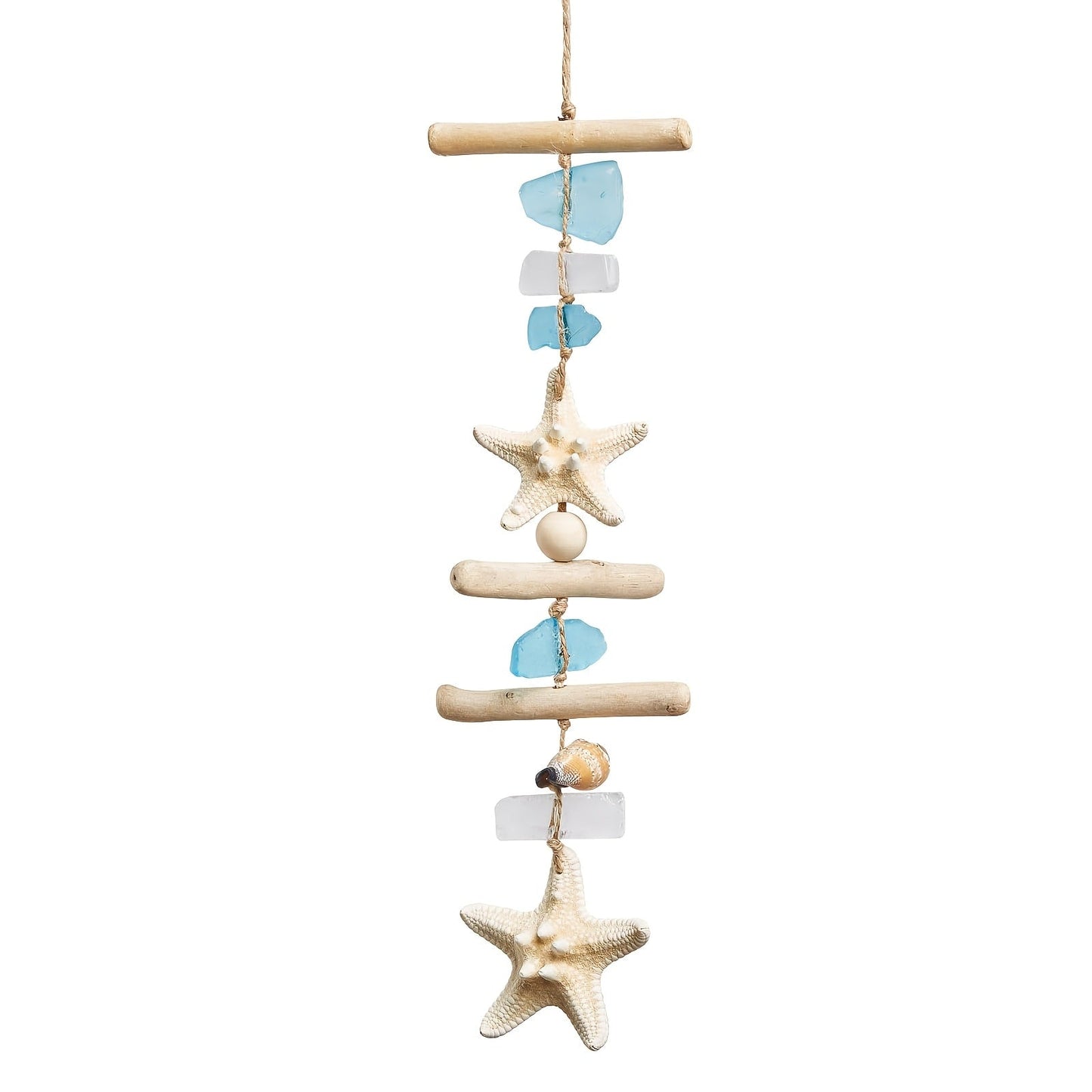 Starfish Wooden Bead Necklace & Coastal Pendant Set, Beach Jewelry, Nautical Starfish Charm, Driftwood Hanging String Decor for Women