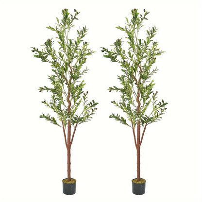 Artificial Olive Tree with Potted Trunk in 5, 6 or 7 Foot Heights and Single or Two-Piece Packs