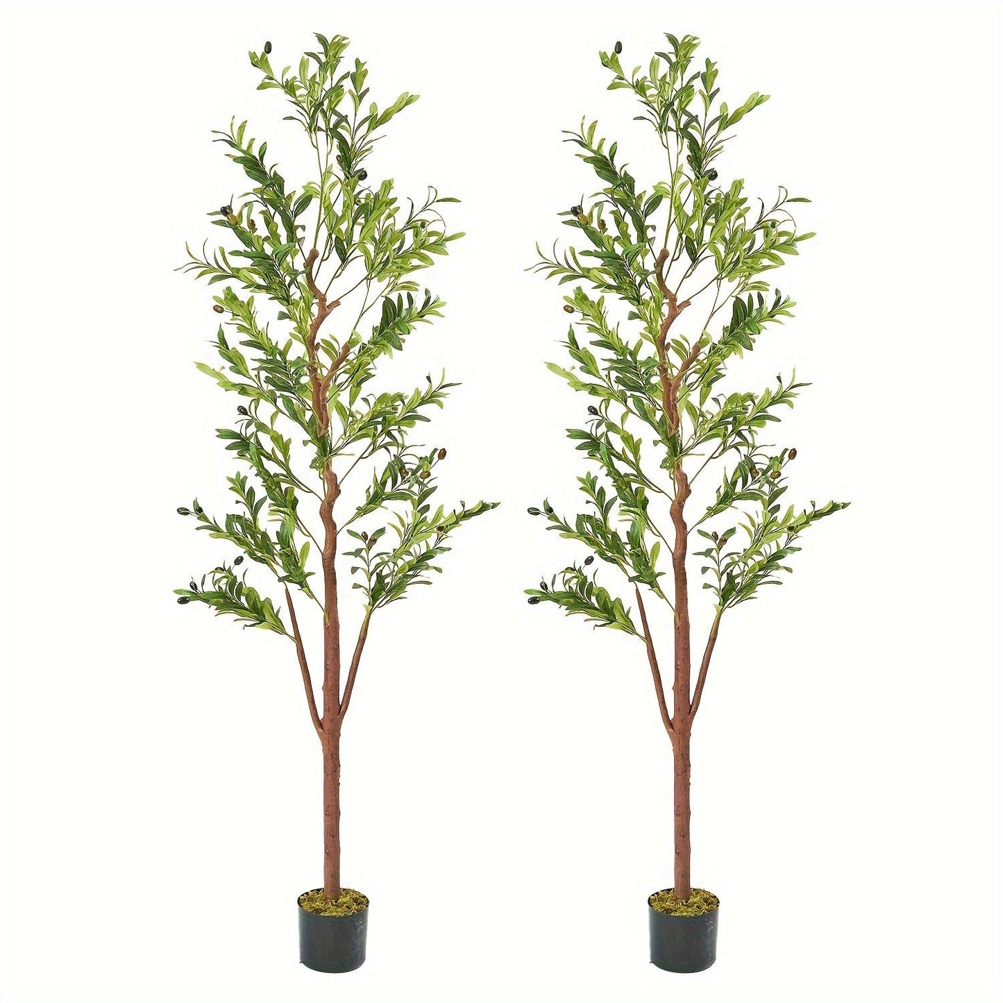 Artificial Olive Tree with Potted Trunk in 5, 6 or 7 Foot Heights and Single or Two-Piece Packs