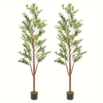 Artificial Olive Tree with Potted Trunk in 5, 6 or 7 Foot Heights and Single or Two-Piece Packs