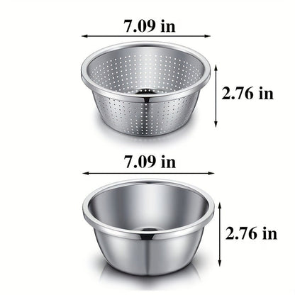Stainless Steel Colander with Mixing Bowl Set 304 Food Grade Strainer Bowl for Washing for Home Cooking, Dining and Outdoor Meals