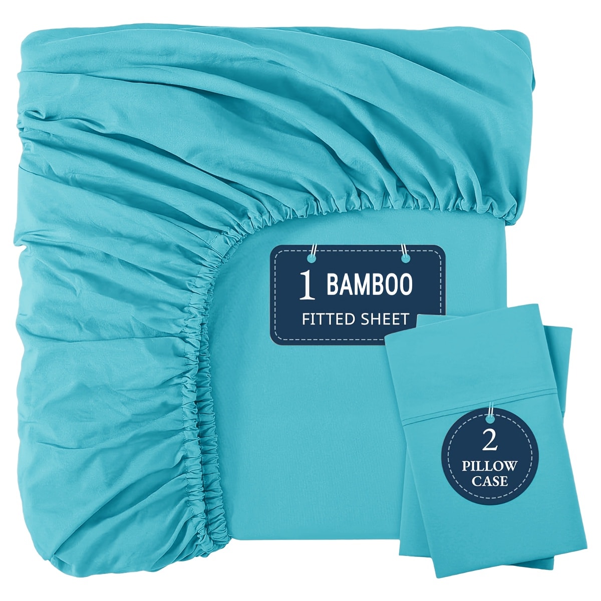 Bamboo Fitted Sheet Set 3-Piece – Cooling Breathable Soft Deep Pocket Bed Sheets, Twin Full Queen King, 12 Colors – Fits Mattress Up to 15"