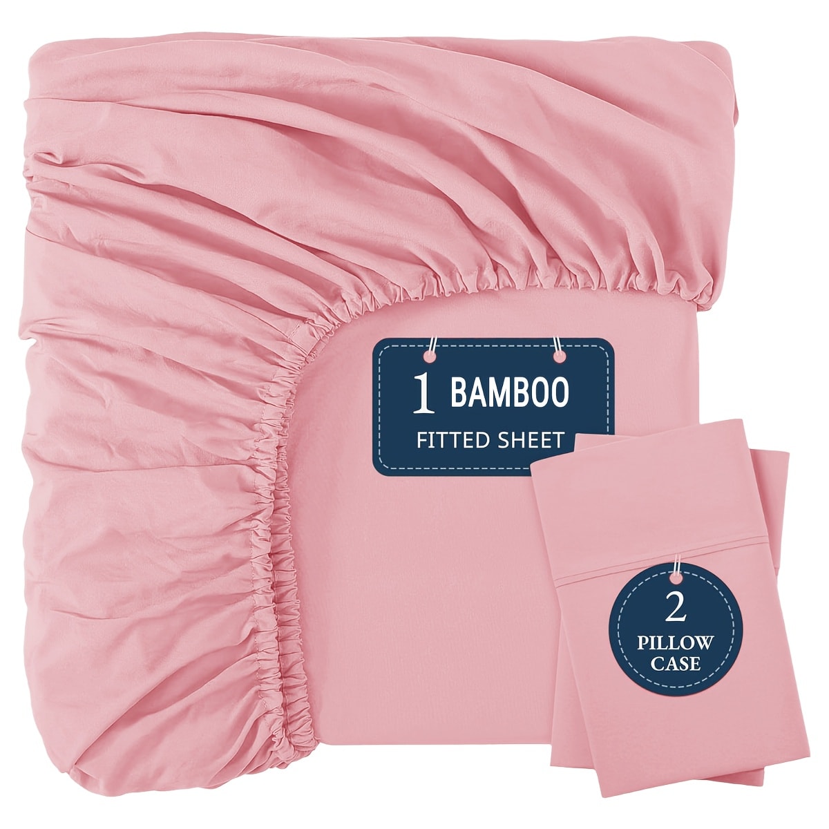 Bamboo Fitted Sheet Set 3-Piece – Cooling Breathable Soft Deep Pocket Bed Sheets, Twin Full Queen King, 12 Colors – Fits Mattress Up to 15"