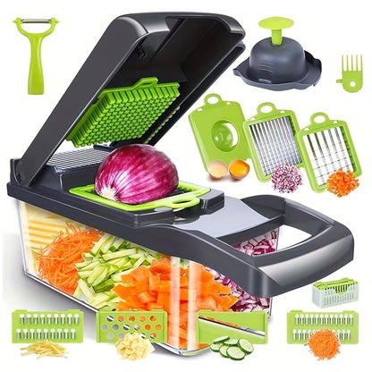 Vegetable Chopper with 3/5 Blades, Multifunctional Onion Chopper, Food Dicer & Salad Cutter with Container