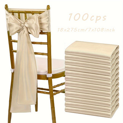 100pcs Satin Chair Sashes Bows for Wedding Banquet Party Event Decoration, 13 Colors, 18×275cm