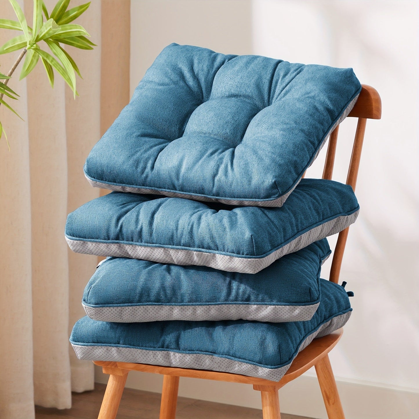 Memory Foam Chair Cushions Set of 4 – Kitchen Chair Pads with Non-Slip Backing & Ties, 500GSM Thick Seat Cushions for Dining Chairs Indoor