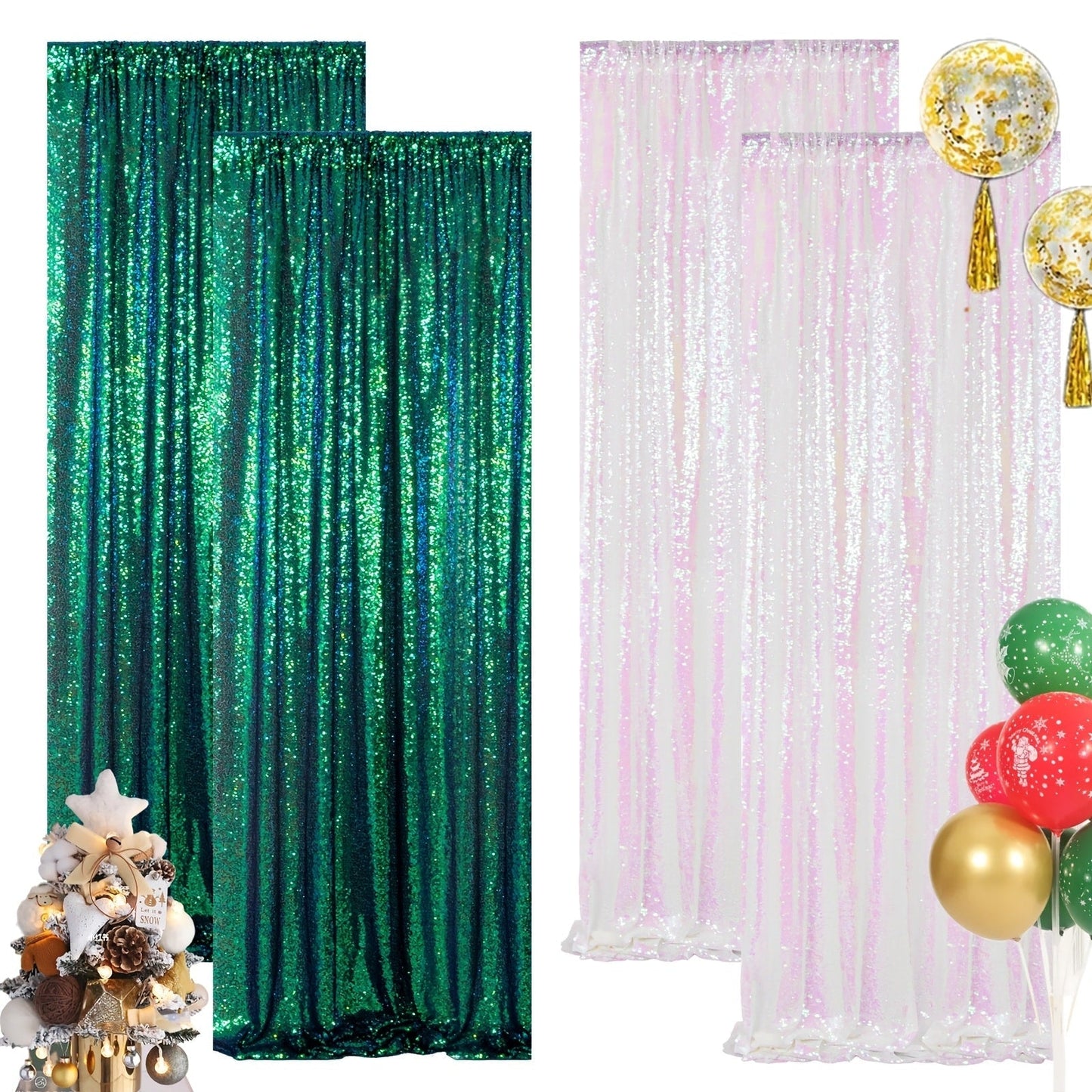 Sequin Backdrop Curtain for Party Wedding – 4x8ft Shimmering Glitter Curtain for Birthday Photo Booth Stage Decoration, Easy Hang