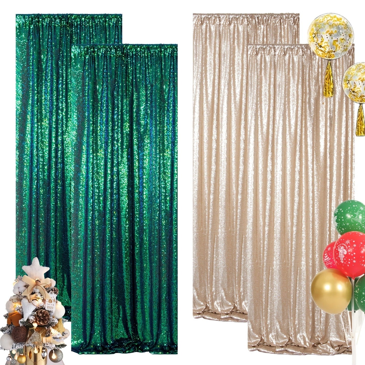 Sequin Backdrop Curtain for Party Wedding – 4x8ft Shimmering Glitter Curtain for Birthday Photo Booth Stage Decoration, Easy Hang