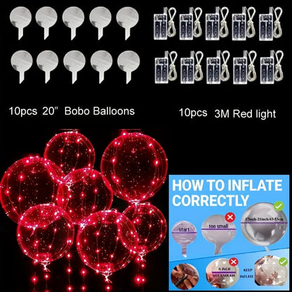 Party Decorations 20-Piece Clear Bobo Balloon Kit with LED String Lights and Six Light Color Options