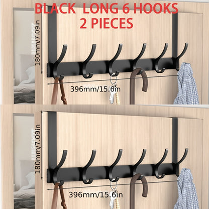 Over Door Hook Hanger with 5-6 Hooks, No Drill Metal Door Organizer for Hats Keys Bags Entryway Bathroom Bedroom