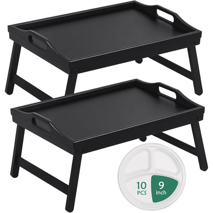 Bamboo Bed Tray Table with Foldable Legs & Handles, Breakfast Tray for Eating, Working & Snacking in Bed