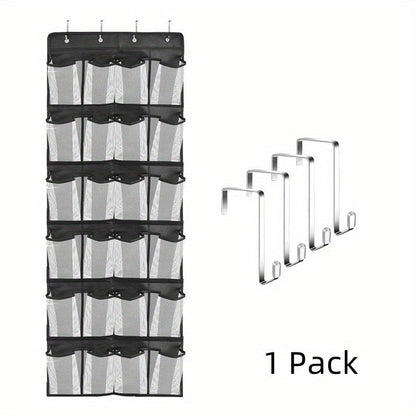 Over Door Shoe Organizer 24 Large Mesh Pockets, Foldable Breathable Hanging Storage Rack for Entryways, Bedrooms and Living Spaces
