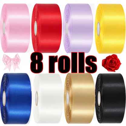 Satin Ribbon 1.5 Inch Wide – 8 Rolls 200 Yards Assorted Colors, Solid Color Silk Ribbon for Gift Wrapping, Hair Bows, Wedding, Party