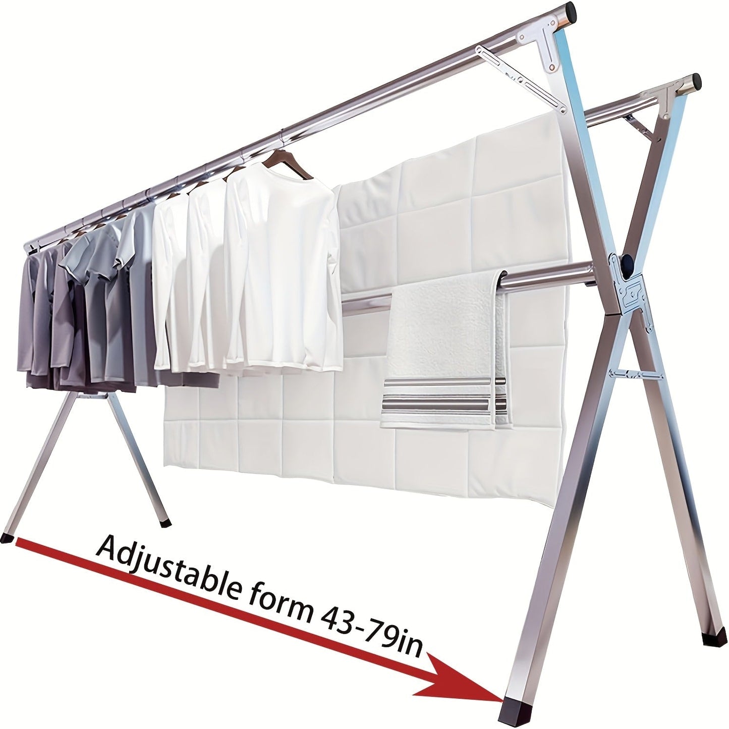 Foldable Clothes Drying Rack 3-Bar, Stainless Steel Collapsible Laundry Rack, Retractable 63" or 79" for Indoor & Outdoor Use
