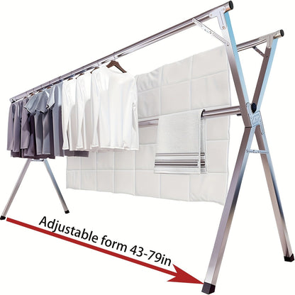 Foldable Clothes Drying Rack 3-Bar, Stainless Steel Collapsible Laundry Rack, Retractable 63" or 79" for Indoor & Outdoor Use