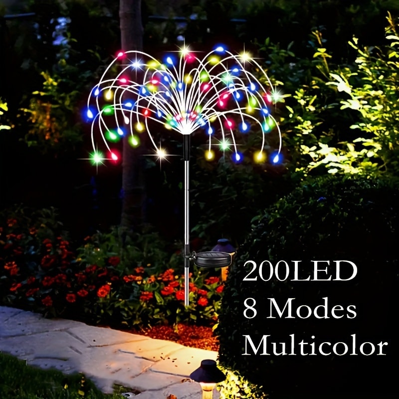 Solar Garden Lights Firework Stakes with 60-420 LEDs, 8 Modes, Flexible Copper Wire and Color Options