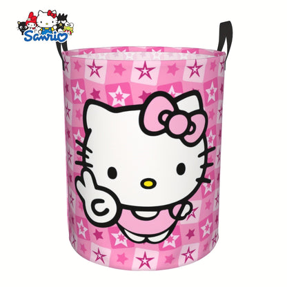 Collapsible Laundry Hamper with Bow Cat Prints, Two Handles and 40 x 50cm Size in Nine Pattern Options