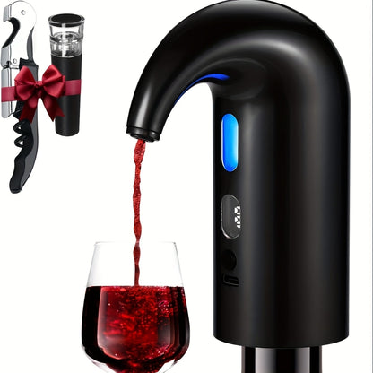 Electric Wine Aerator and Dispenser with Red or Black Housing, Three Checkout Configurations and Pictured Accessories