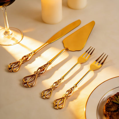 Cake Knife and Spatula Set with Rose Handle, Silver-Plated Dessert Server Gift Box Set for Wedding
