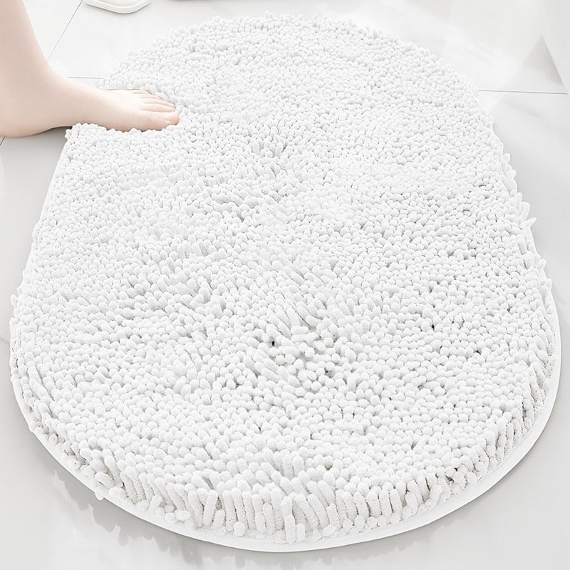 Oval Chenille-Style Bath Mat with Five Color Designs and 40 × 60 to 63 × 95 cm Size Options