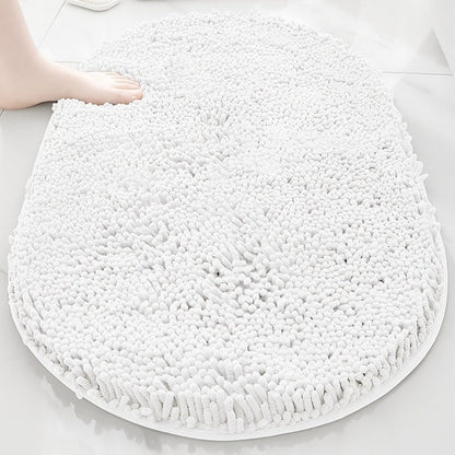 Oval Chenille-Style Bath Mat with Five Color Designs and 40 × 60 to 63 × 95 cm Size Options