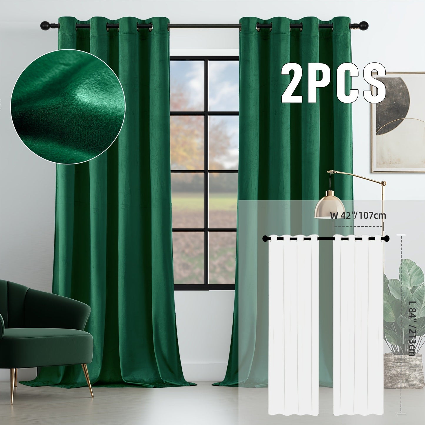 Velvet Room Darkening Curtains 2 Panels, Grommet Top Thermal Insulated Soundproof Blackout Curtains for Living Room Bedroom