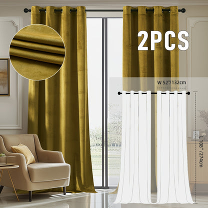 Velvet Room Darkening Curtains 2 Panels, Grommet Top Thermal Insulated Soundproof Blackout Curtains for Living Room Bedroom