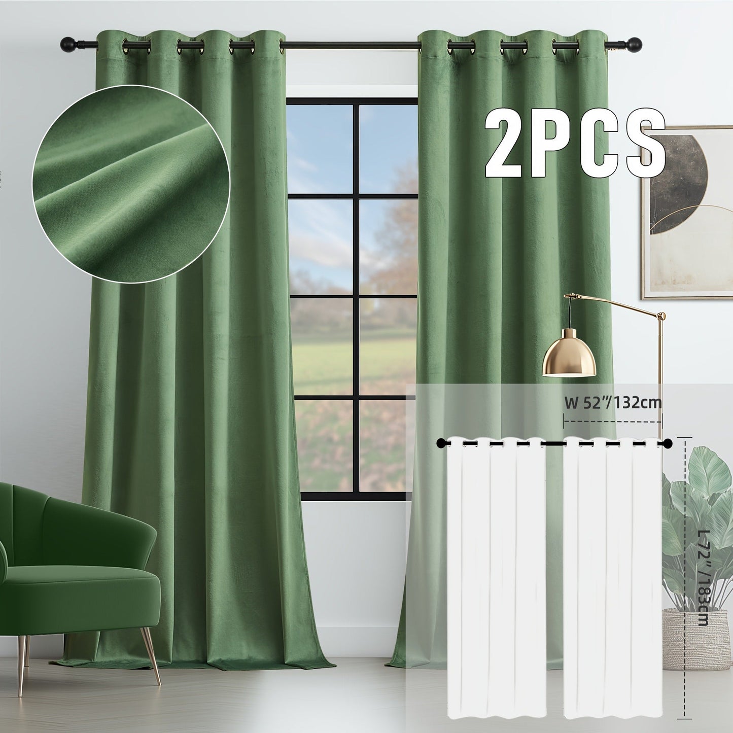 Velvet Room Darkening Curtains 2 Panels, Grommet Top Thermal Insulated Soundproof Blackout Curtains for Living Room Bedroom