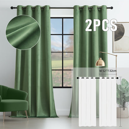 Velvet Room Darkening Curtains 2 Panels, Grommet Top Thermal Insulated Soundproof Blackout Curtains for Living Room Bedroom
