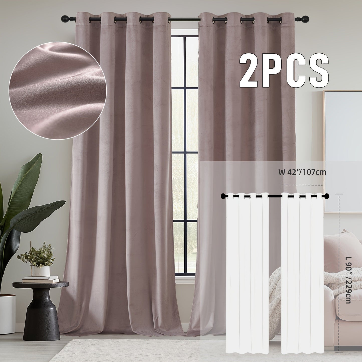 Velvet Room Darkening Curtains 2 Panels, Grommet Top Thermal Insulated Soundproof Blackout Curtains for Living Room Bedroom