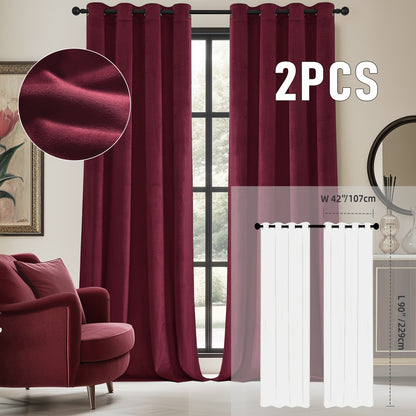 Velvet Room Darkening Curtains 2 Panels, Grommet Top Thermal Insulated Soundproof Blackout Curtains for Living Room Bedroom