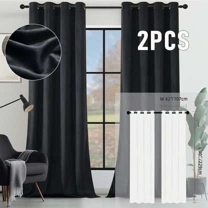 Velvet Room Darkening Curtains 2 Panels, Grommet Top Thermal Insulated Soundproof Blackout Curtains for Living Room Bedroom