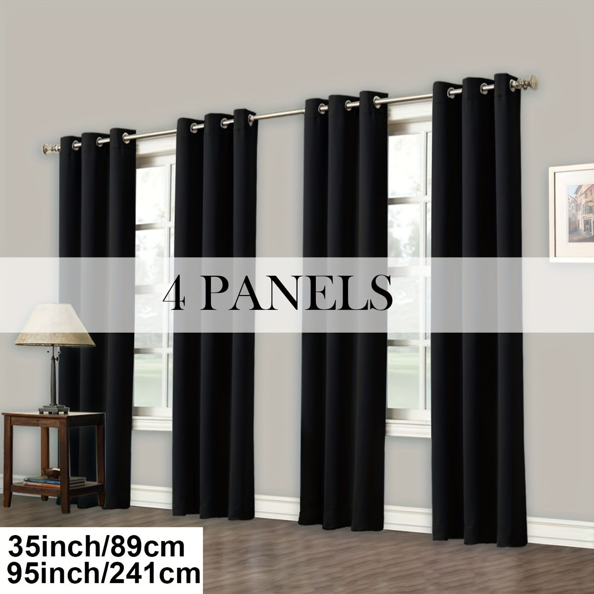 Grommet-Top Blackout Curtain Options in Nine Colors with Seven Width, Length or Panel-Count Labels