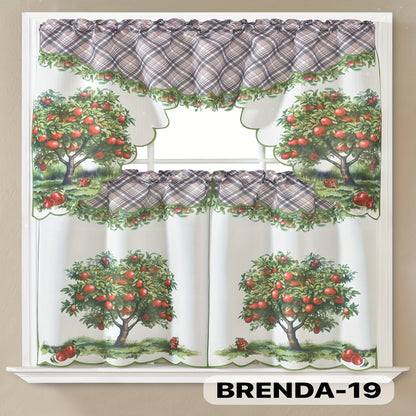 Kitchen Curtains 3 Piece Set Embroidered Satin Valance and Tiers – Rod Pocket Light Filtering Machine Washable 46 Colors