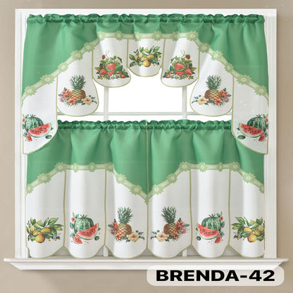 Kitchen Curtains 3 Piece Set Embroidered Satin Valance and Tiers – Rod Pocket Light Filtering Machine Washable 46 Colors