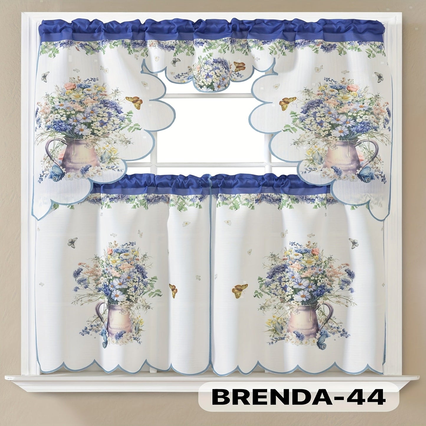 Kitchen Curtains 3 Piece Set Embroidered Satin Valance and Tiers – Rod Pocket Light Filtering Machine Washable 46 Colors