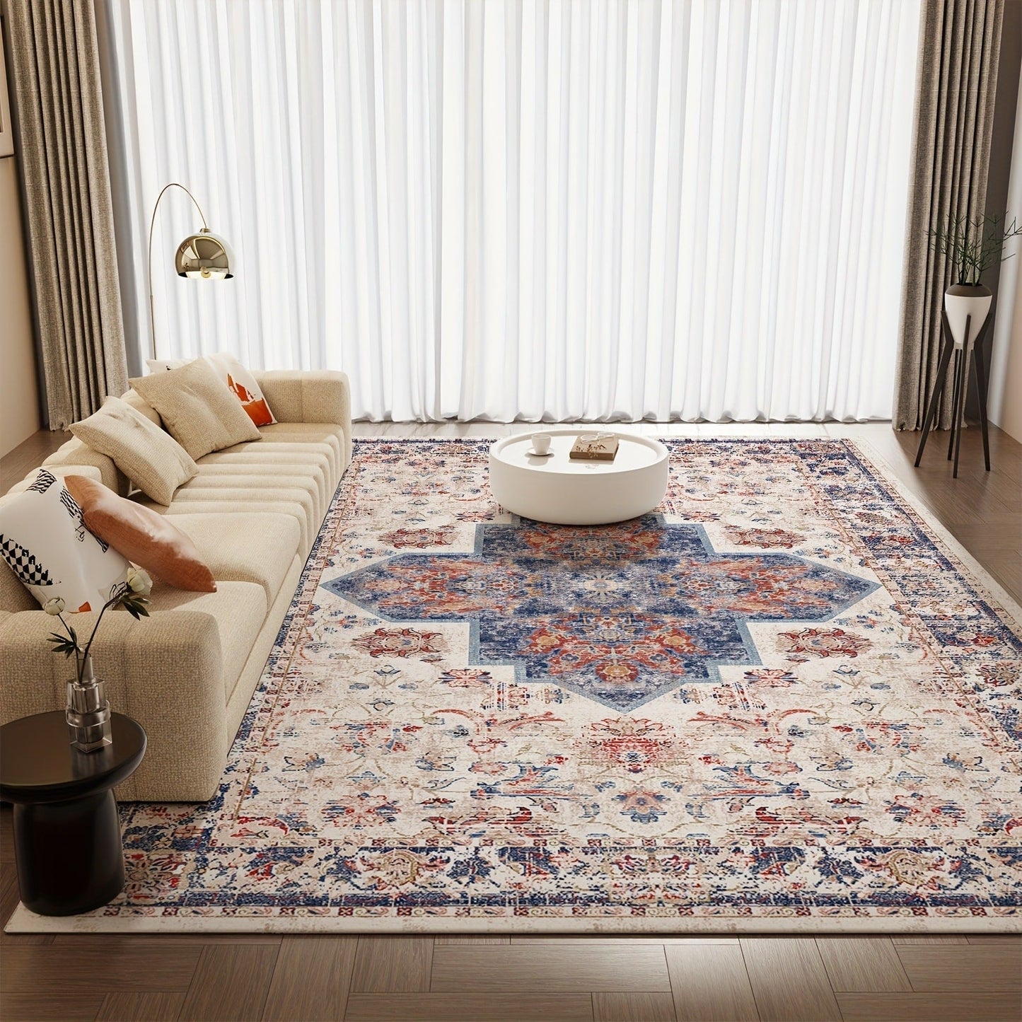 Area Rug Retro Tie-Dye Print in Orange, Grey or Light Green with Three Machine-Washable Sizes