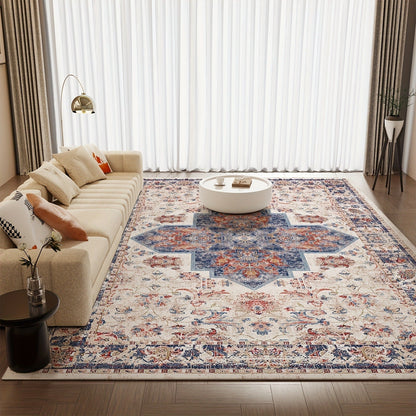 Area Rug Retro Tie-Dye Print in Orange, Grey or Light Green with Three Machine-Washable Sizes