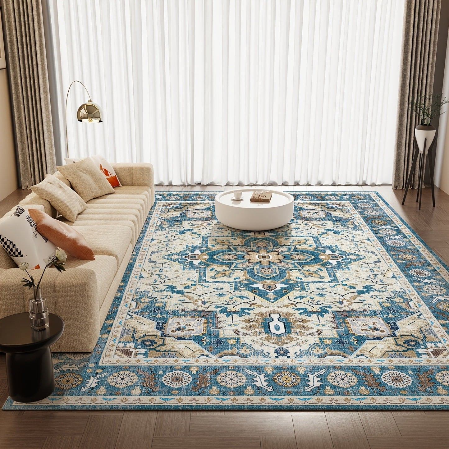 Area Rug Retro Tie-Dye Print in Orange, Grey or Light Green with Three Machine-Washable Sizes