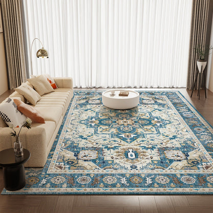 Area Rug Retro Tie-Dye Print in Orange, Grey or Light Green with Three Machine-Washable Sizes