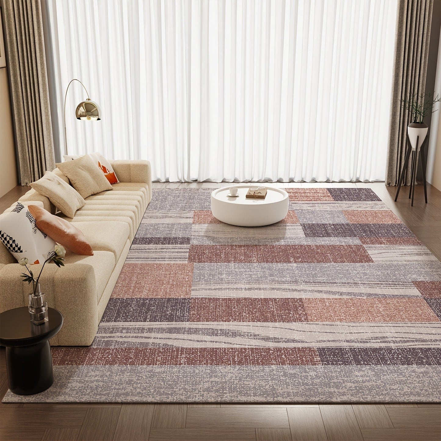 Area Rug Retro Tie-Dye Print in Orange, Grey or Light Green with Three Machine-Washable Sizes
