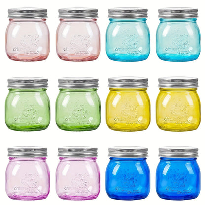 Mason Jars 8oz 12-Pack Colored Airtight Canning Jars with Metal Lids Regular Mouth for Jam for Entryways, Bedrooms and Living Spaces