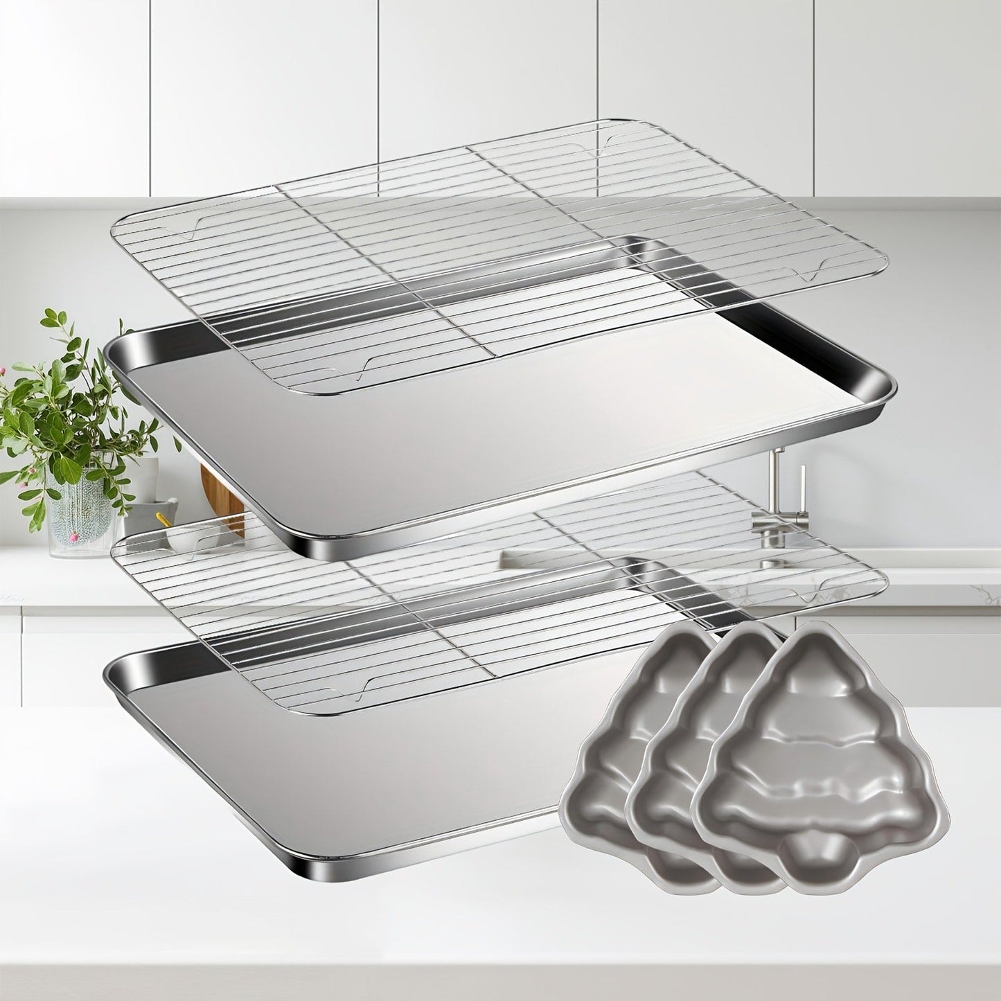Baking Sheet and Rack Set Stainless Steel Half Sheet Pan with Cooling Rack Rust Free for Cookie for Grilling, Camping and Outdoor Meals