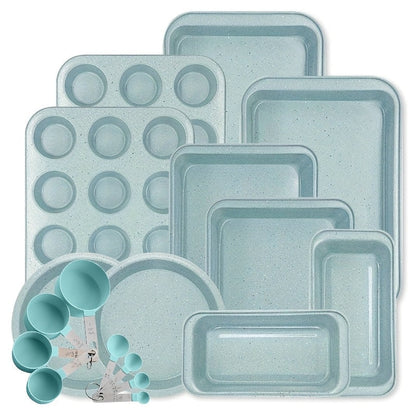Mixed-Color Bakeware Set with 2–18 Pieces, Cake and Muffin Pans, Trays, Racks and Tools Pictured