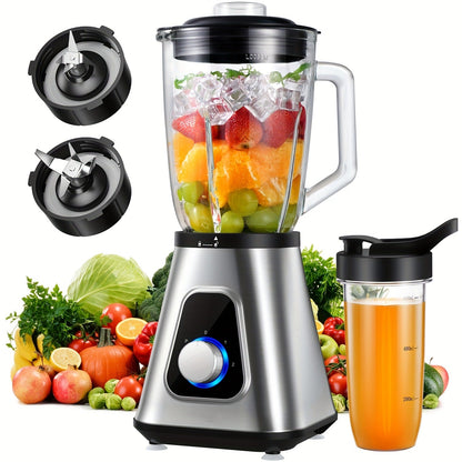 Countertop Blender with 52oz Glass Jar & 22oz Travel Cup, 3-Speed Smoothie Blender for Frozen Fruit Drinks