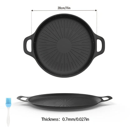 BBQ Griddle Pan Non-Stick with Oil Drain Groove & Double Handles for Home Cooking, Dining and Outdoor Meals