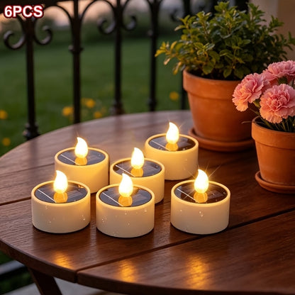 Solar Flameless Candles Outdoor LED Tealight with Dusk to Dawn Sensor Flickering Light for Entryways, Bedrooms and Living Spaces