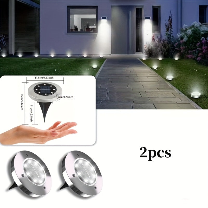 Solar Ground Lights Outdoor LED Path Lights - Stainless Steel In-Ground Solar Lights for Lawn Driveway Courtyard Garden Pathway